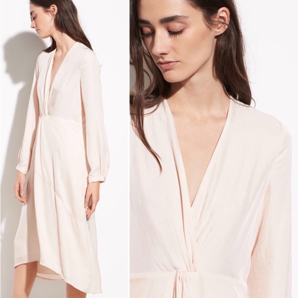 Vince Twist Drape Long Sleeve Japanese Satin Dress